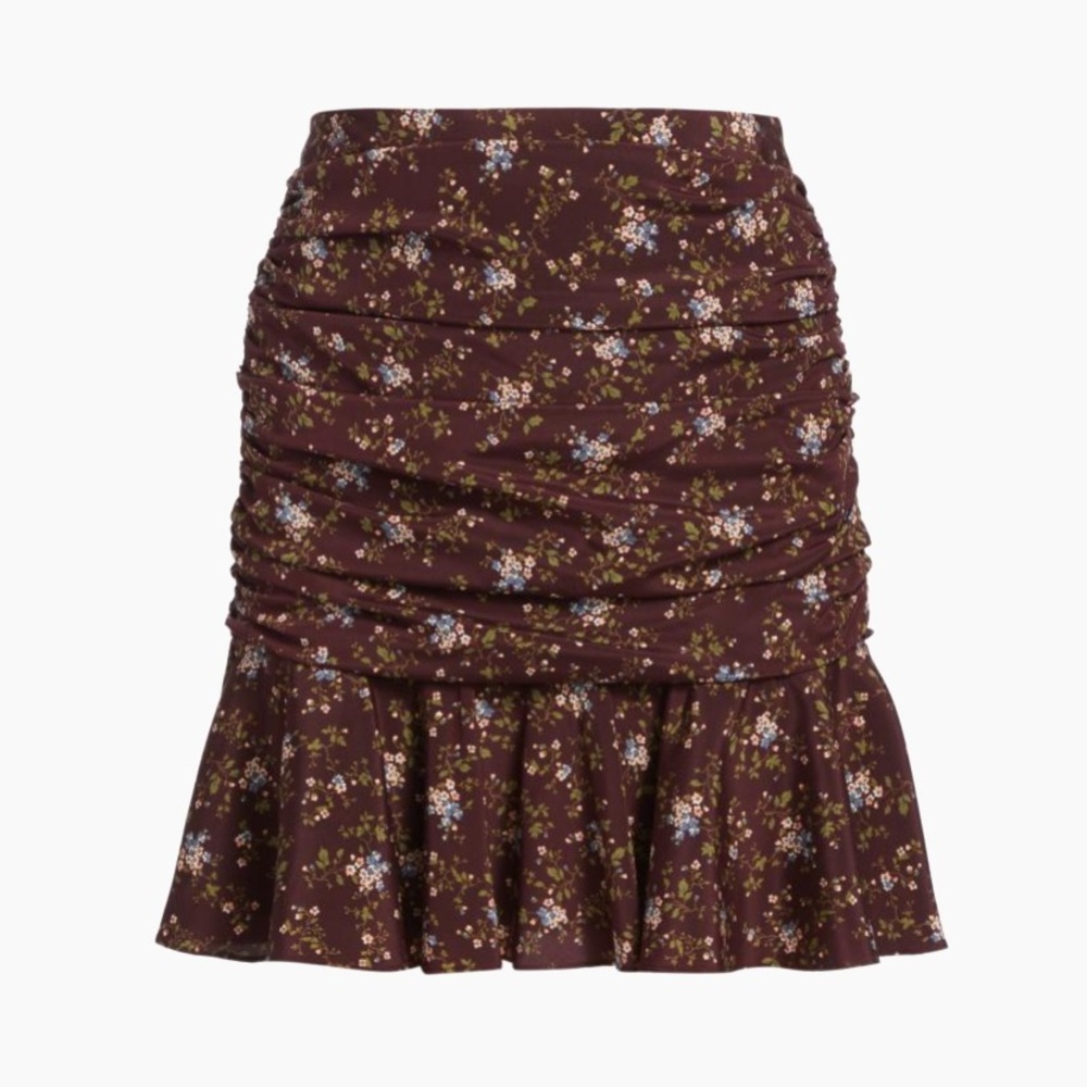 Veronica Beard Mini Skirt 2 Women's‎ Taras Ruched Floral Merlot Multicolor